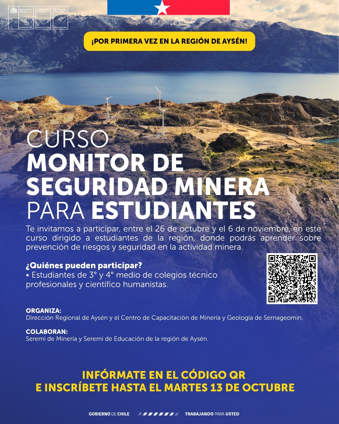 Estudiantes de tercero y cuarto medio podrán formarse como Monitores de Seguridad Minera en Aysén