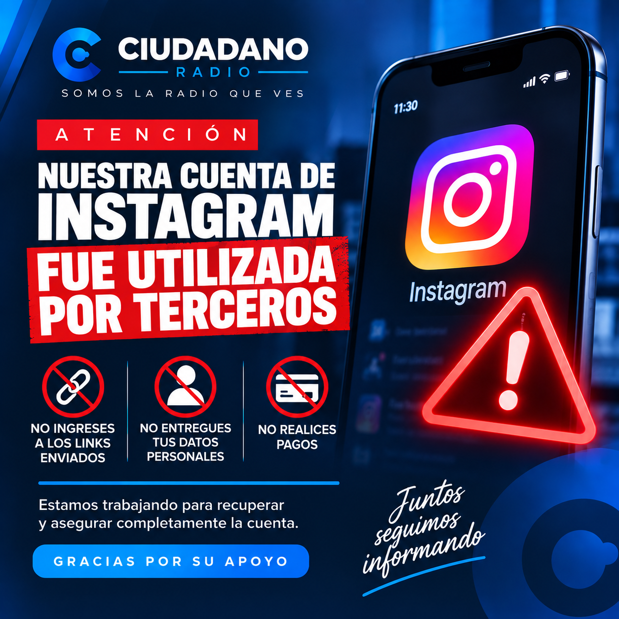 COMUNICADO | ACCESO NO AUTORIZADO A NUESTRA CUENTA DE INSTAGRAM